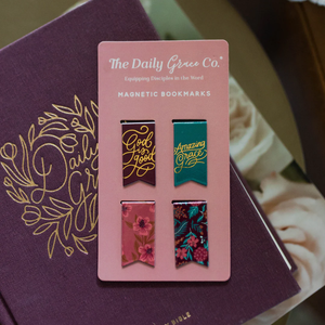 Daily Grace Burgundy Blooms Magnetic Bookmark Set