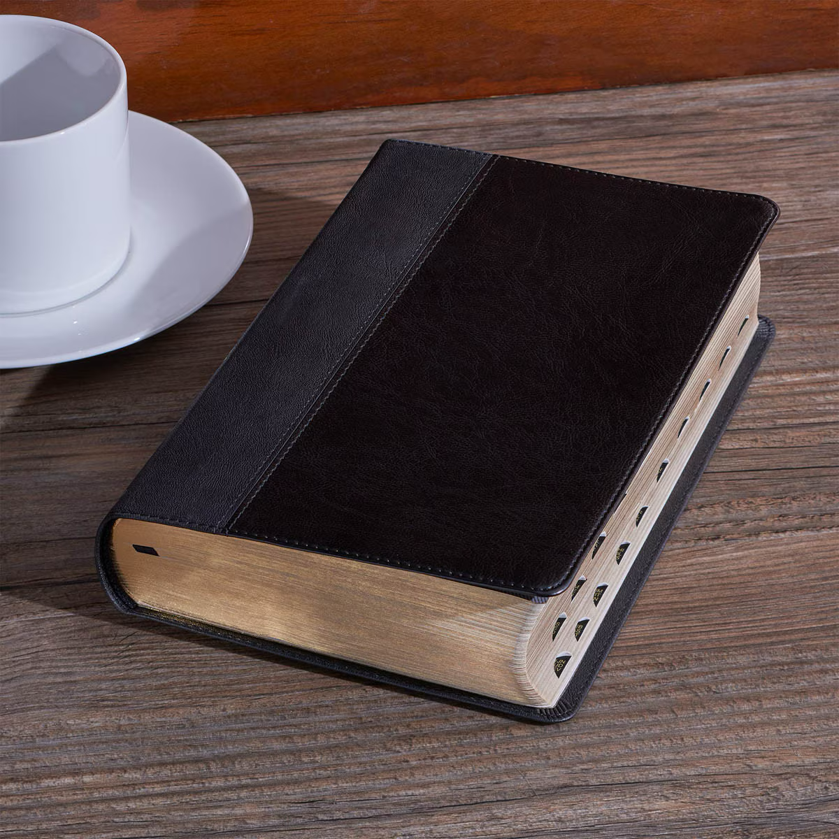 Two-tone Black Faux Leather Giant Print Standard-size King James Version Bible with Thumb Index