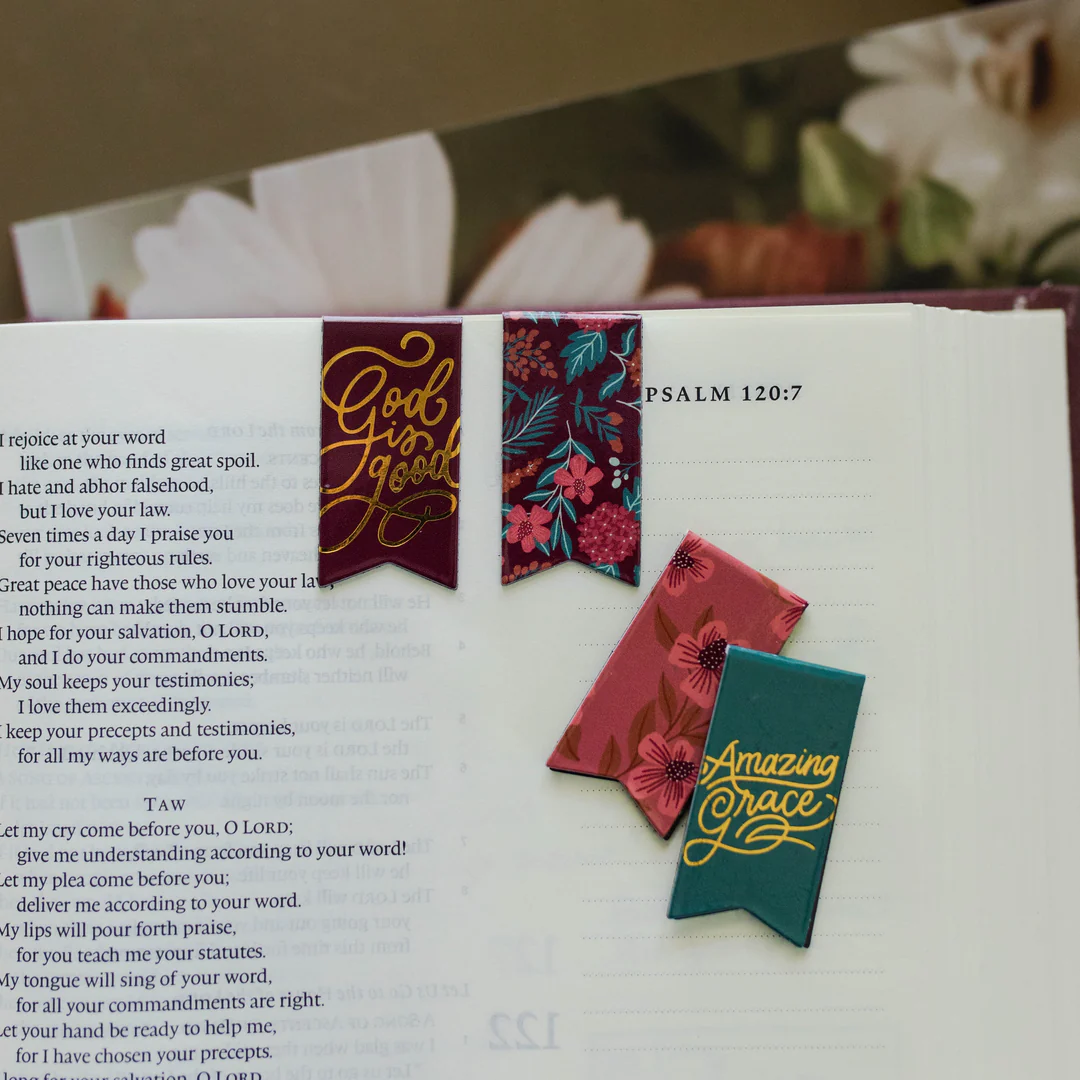 Daily Grace Burgundy Blooms Magnetic Bookmark Set