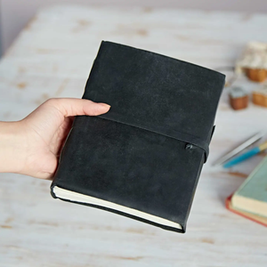 Buffalo Leather Journal - Unlined Notebook - Handmade (Black)