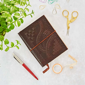 Handcrafted Mini Brown Embossed Leather Notebook