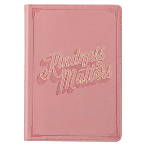 Inspirational Faux Leather Journal for Women Kindness Matters Classic Lined Pink Notebook w/Ribbon Marker, 336 Ruled Pages, Large Flexcover, With Love