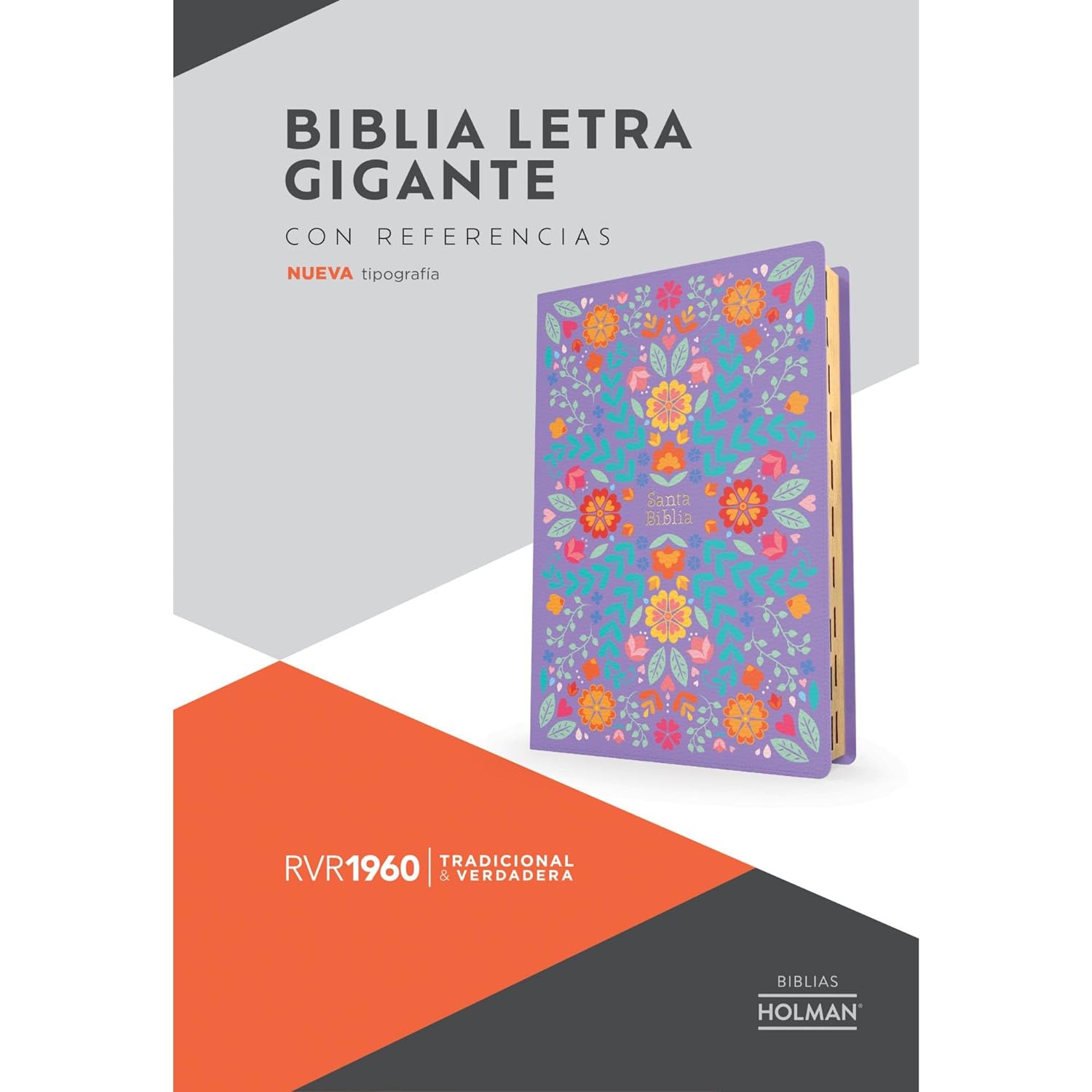 RVR 1960 Biblia letra gigante, floreada, símil piel con índice