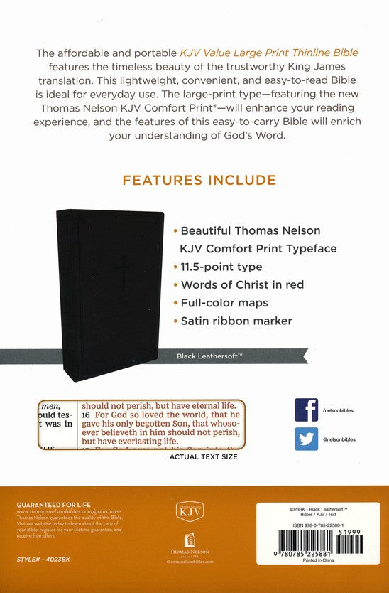 KJV Large Print Thinline Bible (Leathersoft, Black)