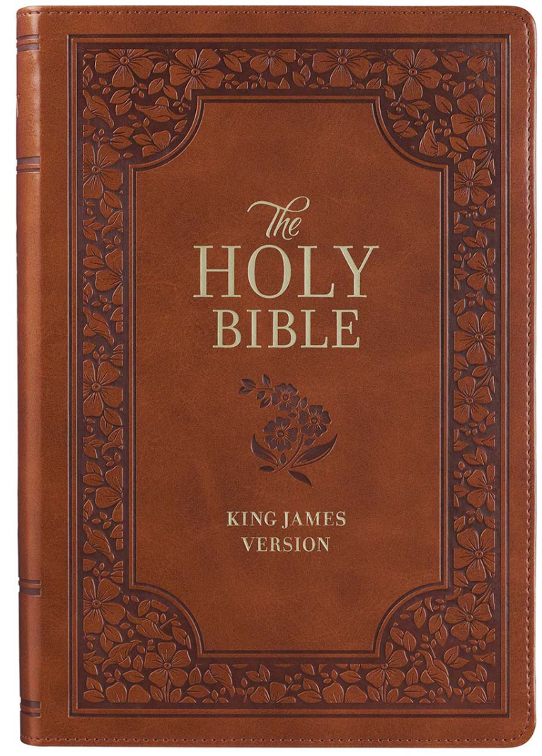 Floral Saddle Tan Faux Leather Full-size Giant Print King James Version Bible with Thumb Index