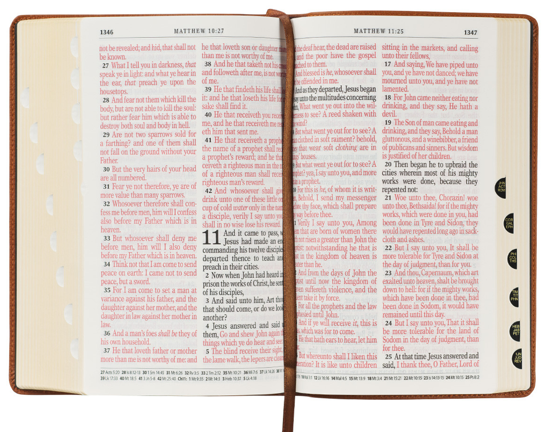 Toffee Brown Full Grain Leather Giant Print King James Version Bible with Thumb Index