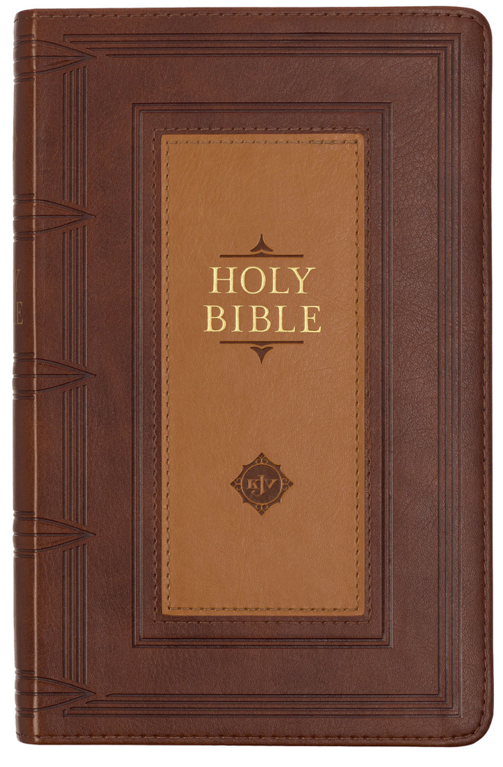 Saddle Tan and Butterscotch Faux Leather Giant Print Standard-size King James Version Bible with Thumb Indexing