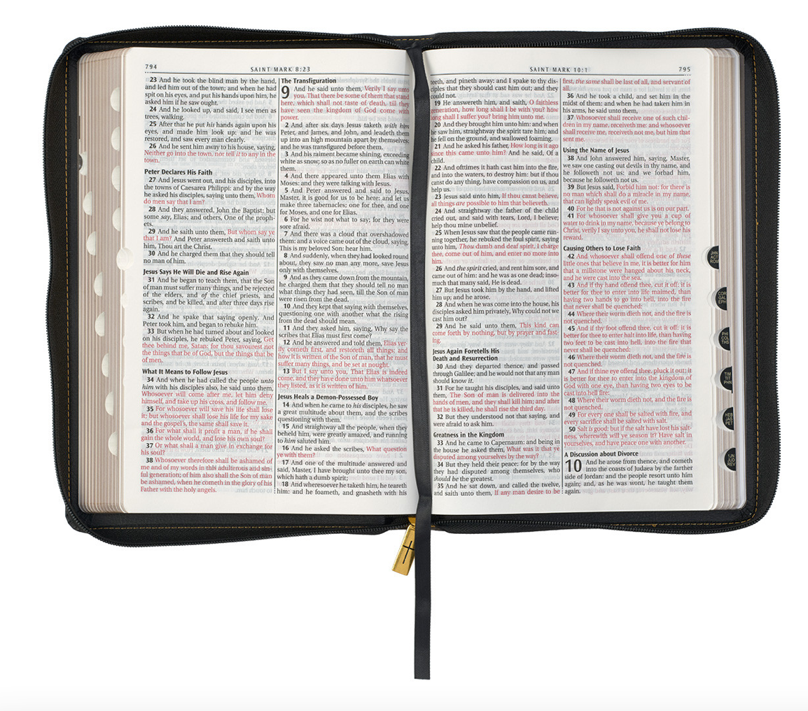 Black Faux Leather Large Print Thinline KJV Bible with Thumb Index and ...