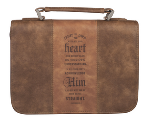 Trust In The Lord Two-Tone Brown Classic Faux Leather Bible Cover - Proverbs 3:5 (LARGE)