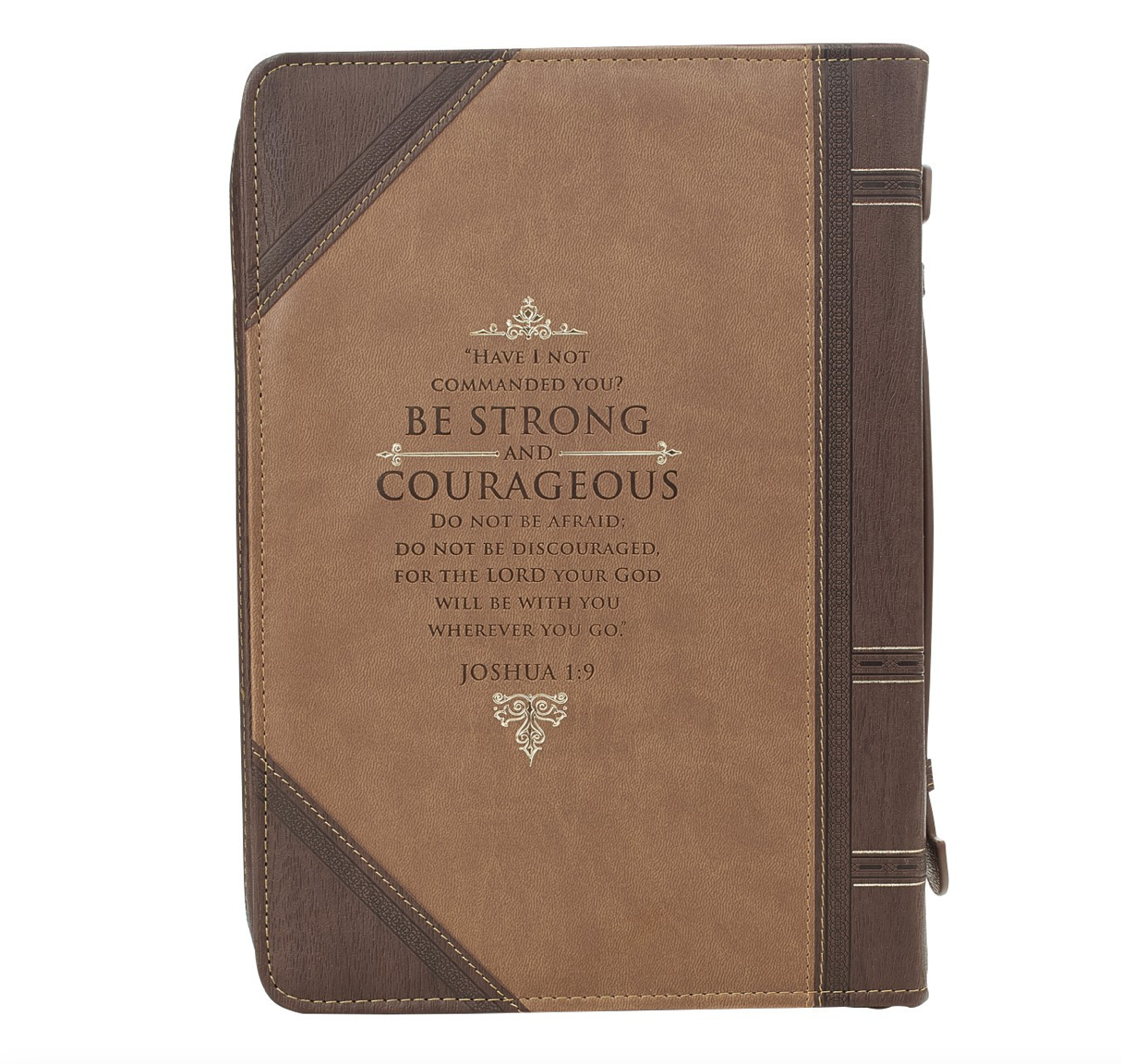 Be Strong and Courageous Portfolio Design Faux Leather Classic Bible Cover - Joshua 1:9 (LARGE)