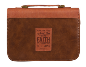 Stand Firm Two-tone Brown Faux Leather Classic Bible Cover - 1 Corinthians 16:13 (LARGE)