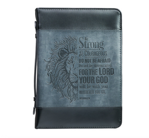 Be Strong Lion Two-Tone Classic Bible Cover - Joshua 1:9 (LARGE)