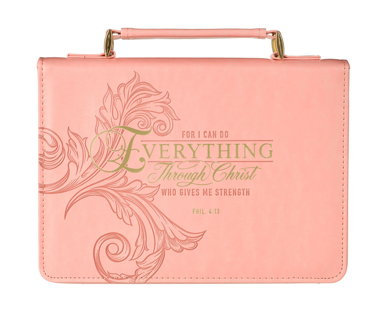 Through Christ Fluted Iris Pink Faux Leather Fashion Bible Cover - Philippians 4:13 (MEDIUM)
