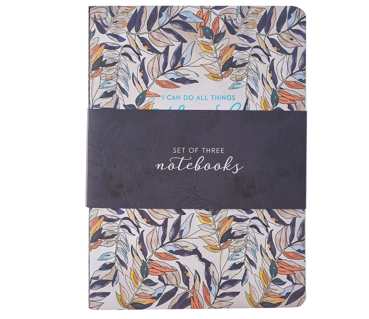 Through Christ Navy Floral Large Notebook Set - Philippians 4:13