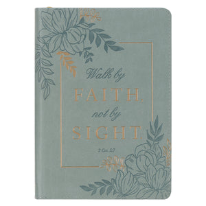 Walk By Faith Teal Floral Faux Leather Classic Journal with Zippered Closure - 2 Corinthians 5:7