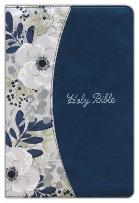 KJV Holy Bible, Thinline Large Print Faux Leather Red Letter Edition - Thumb Index Ribbon Marker, King James Version, Blue Printed Floral, Zipper Closure