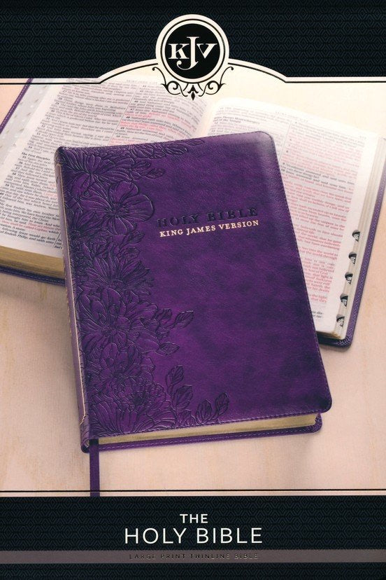 Purple Floral Faux Leather Large Print Thinline King James Version Bible with Thumb Index