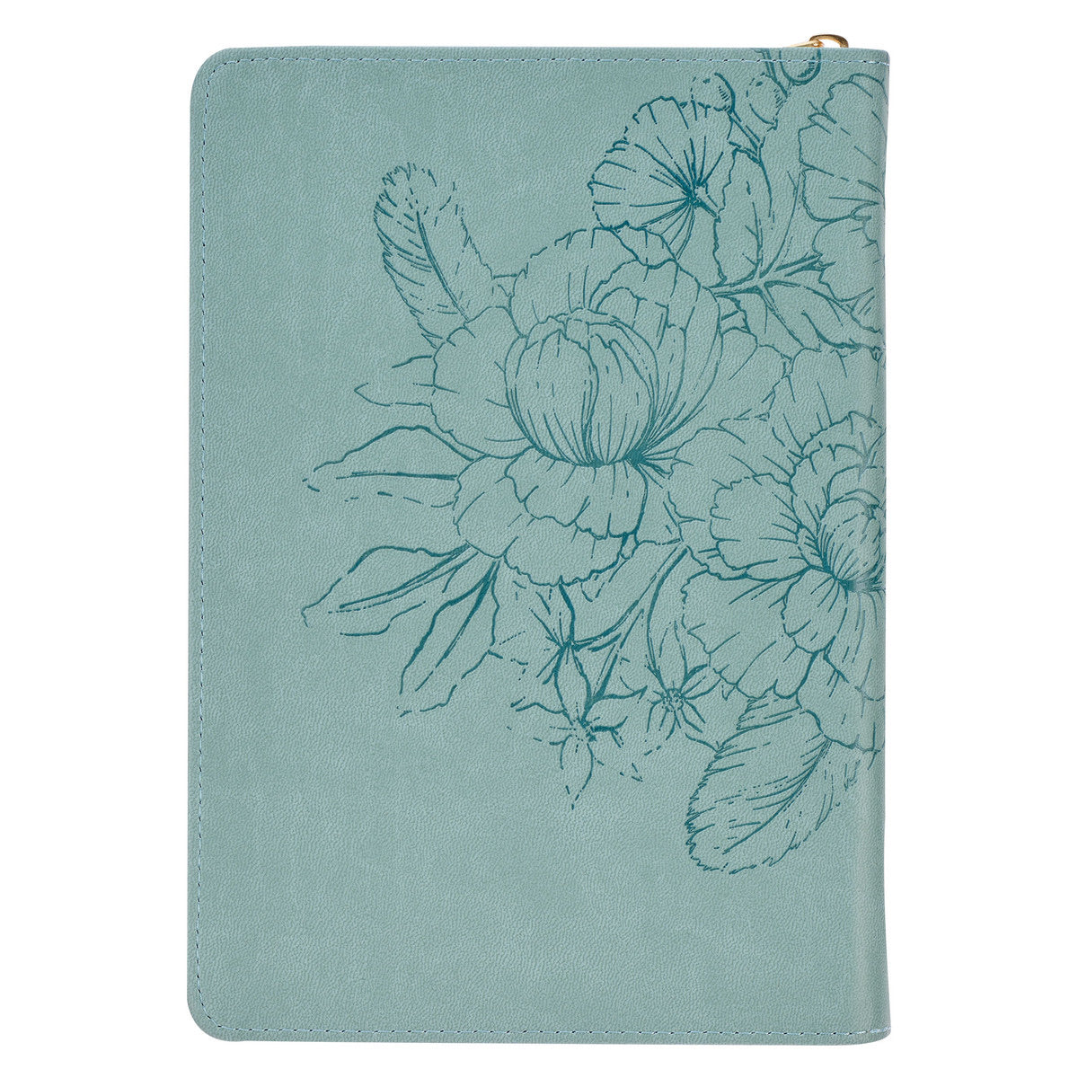 Rejoice Teal Floral Faux Leather Classic Journal with Zippered Closure - Philippians 4:4